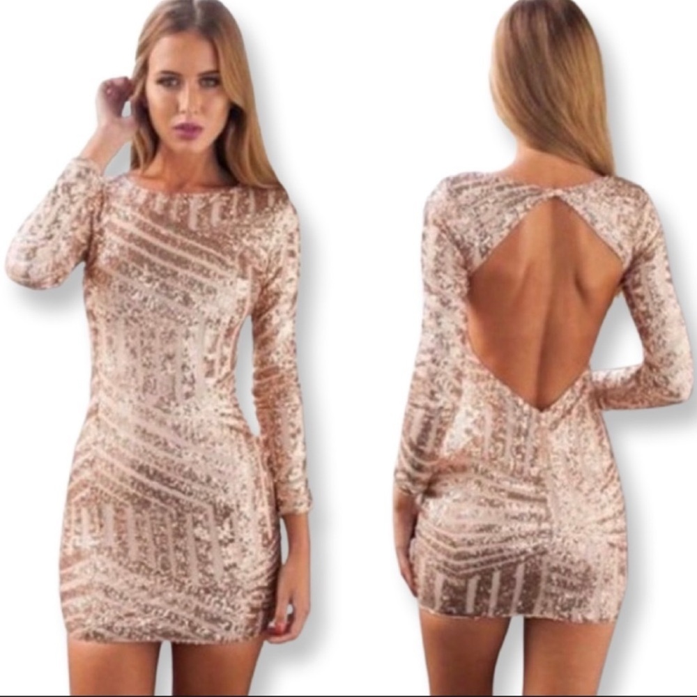 Bee Free Sequin Dress in Pink Size Large backless button top and lower zipper
